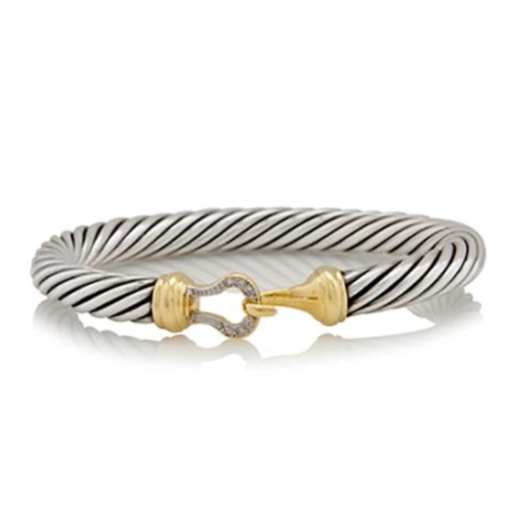 David Yurman buckle bracelet / bangle - silver 18k gold and diamonds
